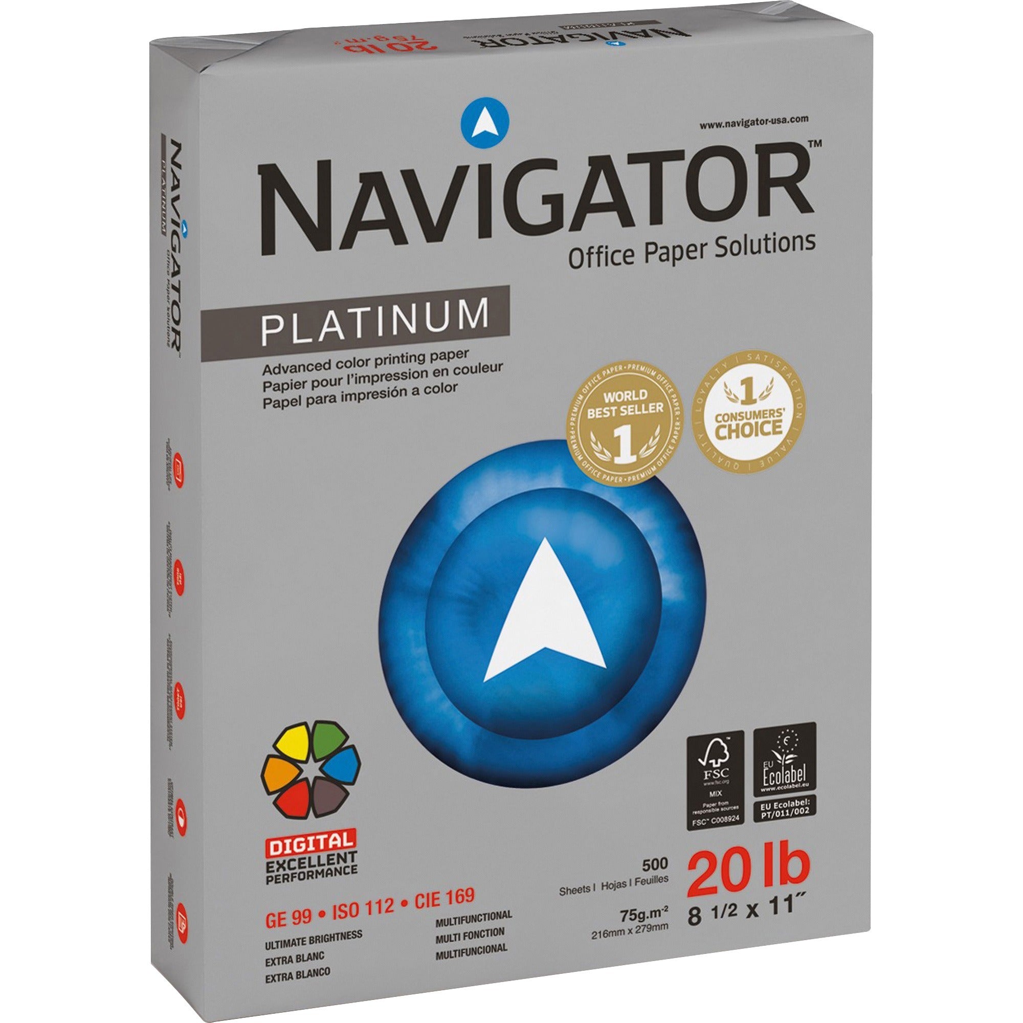 Platinum Paper, 99 Bright, 20 lb Bond Weight, 8.5 x 11, White, 500 Sheets/Ream, 10 Reams/Carton
