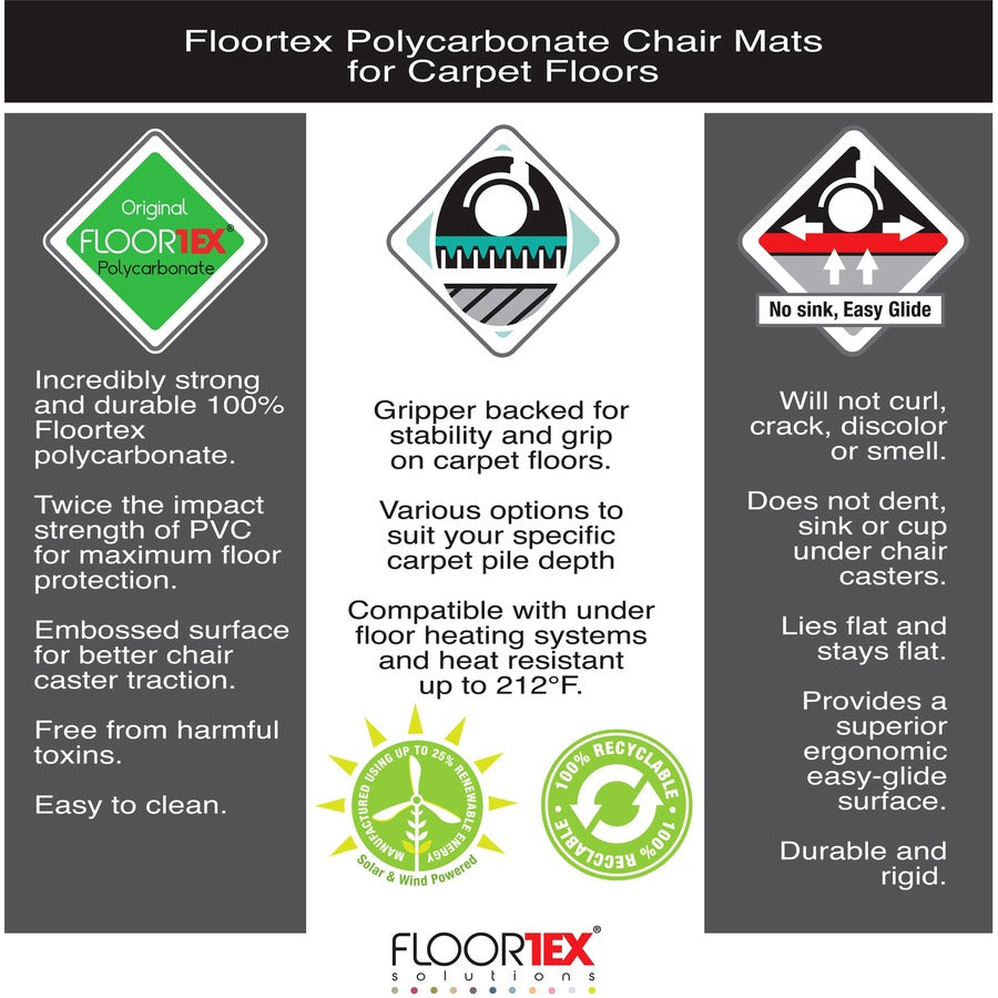 Ultimat Polycarbonate Rectangular Chair Mat for Carpets up to 1/2" - 48" x 79" - Clear Rectangular Polycarbonate Chair Mat For Carpets - 79" L x 48" W x 0.085" D - 5