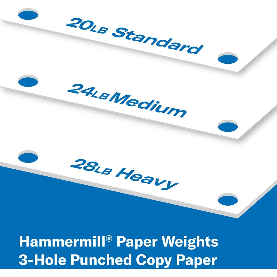 Hammermill Great White 3HP Recycled Copy Paper - White - 92 Brightness - Letter - 8 1/2" x 11" - 20 lb Basis Weight - 5000 / Carton - Acid-free, Moisture Resistant, Pre-punched, Archival-safe, Jam-free - White