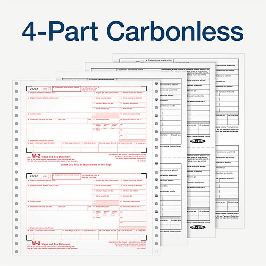 TOPS Carbonless Standard W-2 Tax Forms - 4 Part - 5.50" x 8.50" Sheet Size - White Sheet(s) - 24 / Pack
