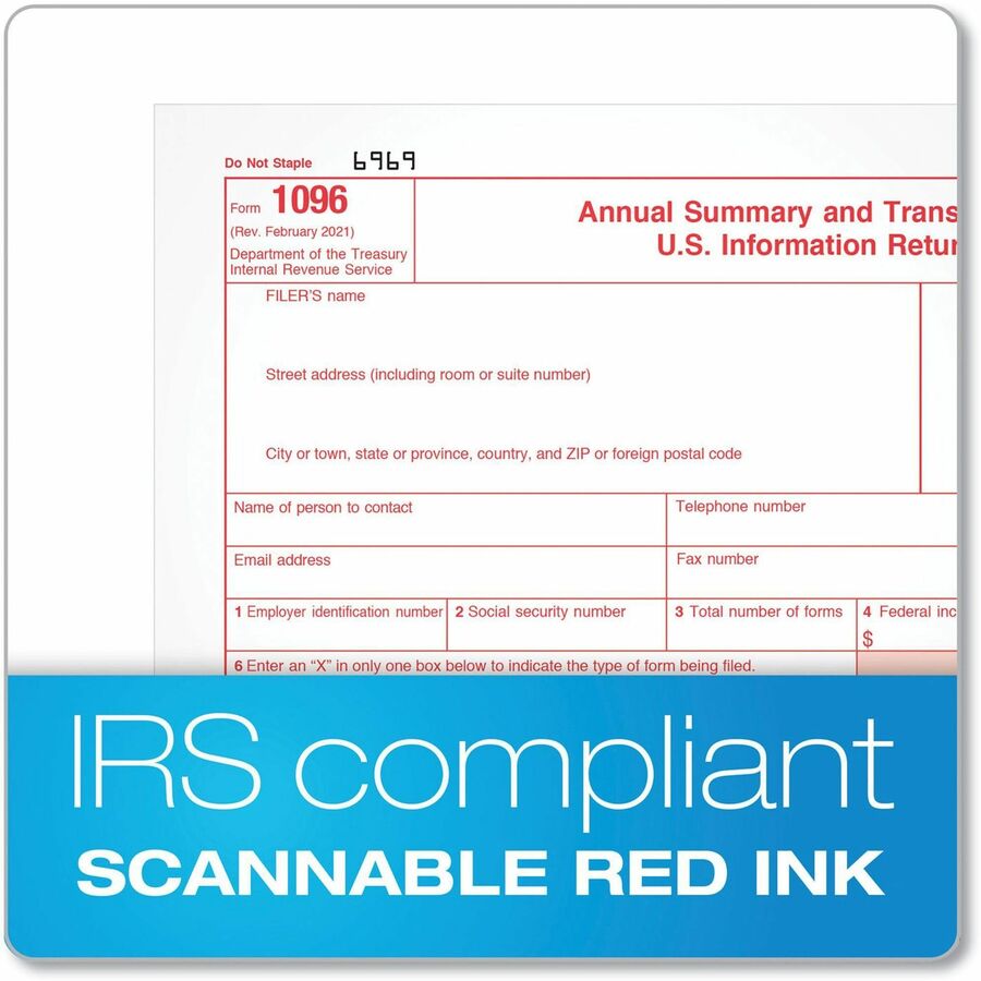 1096 Tax Form for Dot Matrix Printers, Fiscal Year: 2023, Two-Part Carbonless, 8 x 11, 10 Forms Total