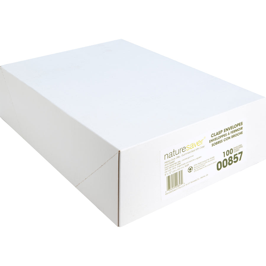 Nature Saver Recycled Clasp Envelopes - Clasp - #90 - 9" Width x 12" Length - 28 lb - Clasp - Kraft - 100 / Box - Yellow - 