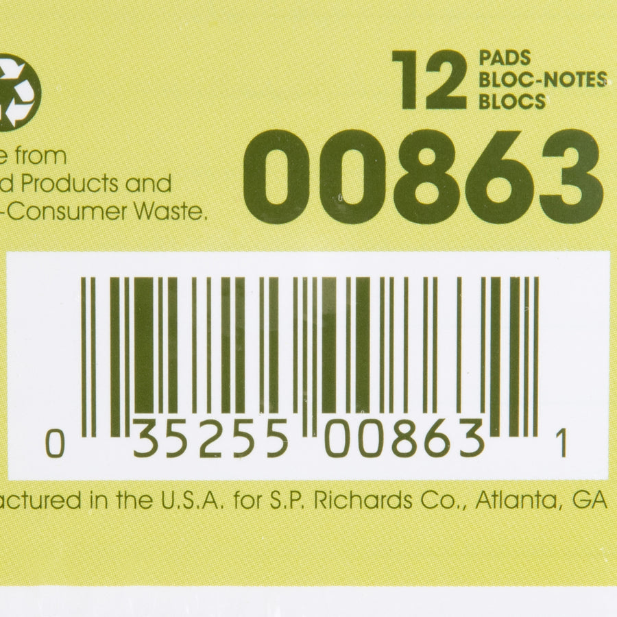 Nature Saver 100% Recycled White Jr. Rule Legal Pads - Jr.Legal - 50 Sheets - 0.28" Ruled - 15 lb Basis Weight - Jr.Legal - 5" x 8" - White Paper - Perforated, Back Board - Recycled - 1 Dozen