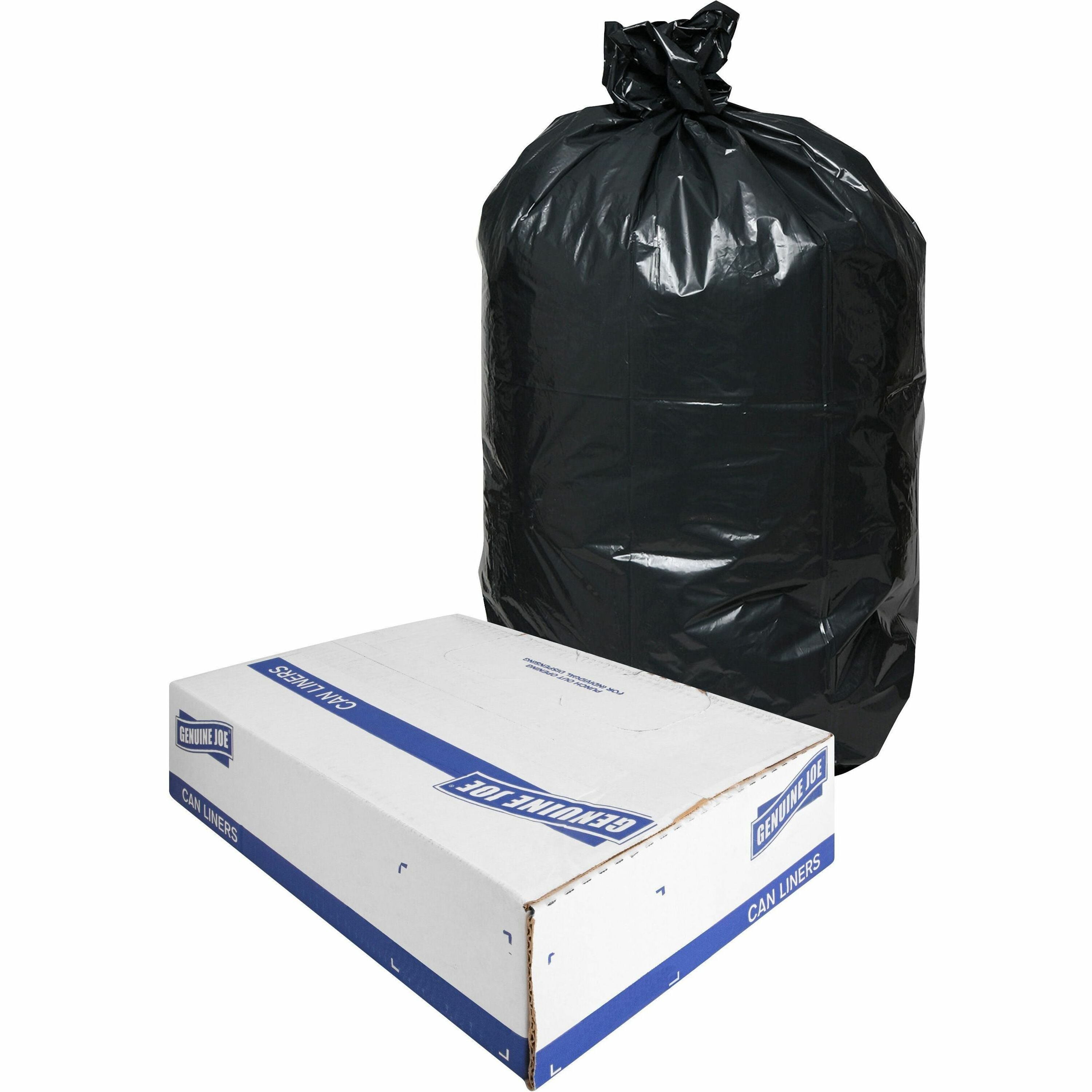 Genuine Joe Heavy-Duty Trash Can Liners - Medium Size - 30 gal Capacity - 30" Width x 36" Length - 1.50 mil (38 Micron) Thickness - Low Density - Black - 100/Carton - 
