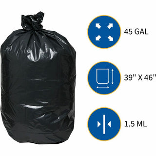 Genuine Joe Heavy-Duty Trash Can Liners - Large Size - 45 gal Capacity - 39" Width x 46" Length - 1.50 mil (38 Micron) Thickness - Low Density - Black - 50/Carton