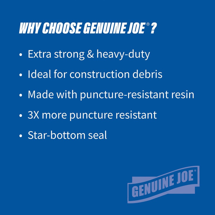 Genuine Joe Heavy-Duty Trash Can Liners - Large Size - 45 gal Capacity - 39" Width x 46" Length - 1.50 mil (38 Micron) Thickness - Low Density - Black - 50/Carton