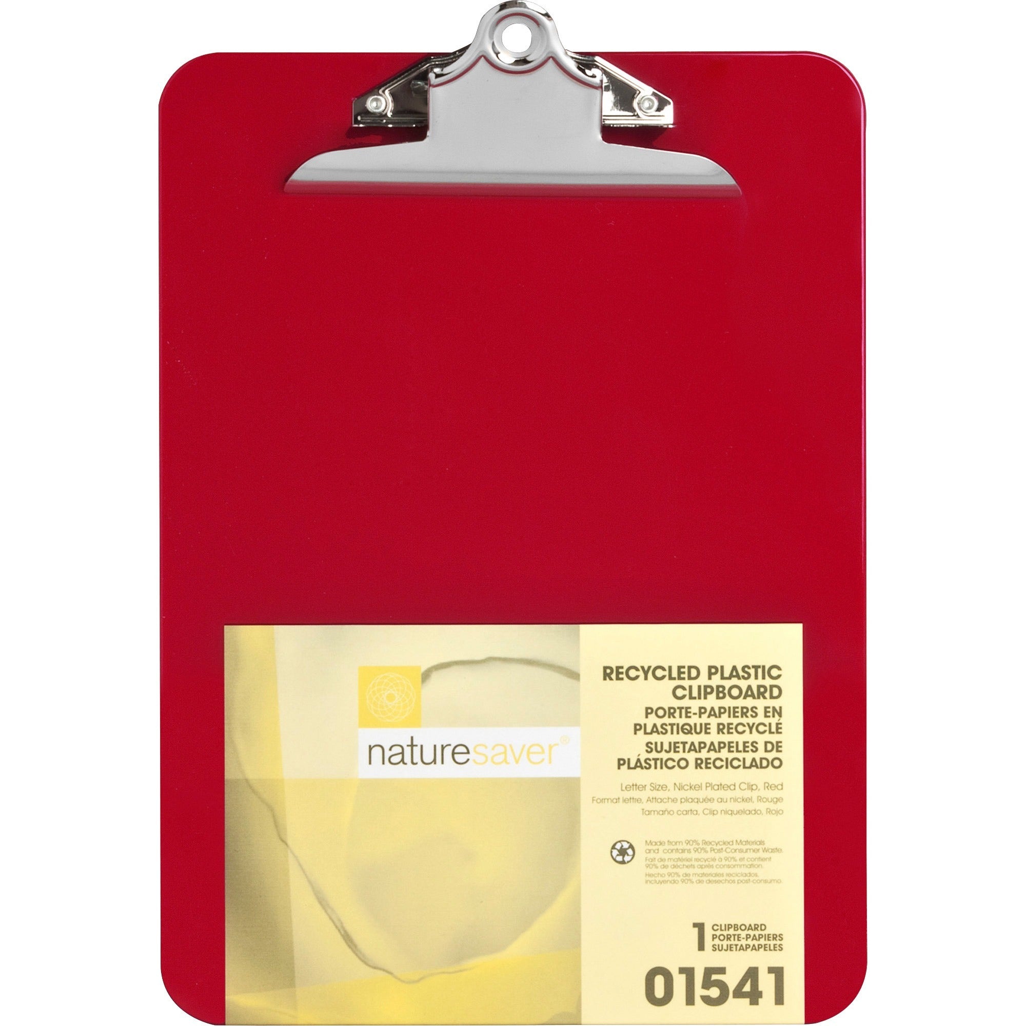 Nature Saver Recycled Plastic Clipboards - 1" Clip Capacity - 8 1/2" x 12" - Heavy Duty - Plastic - Red - 1 Each - 