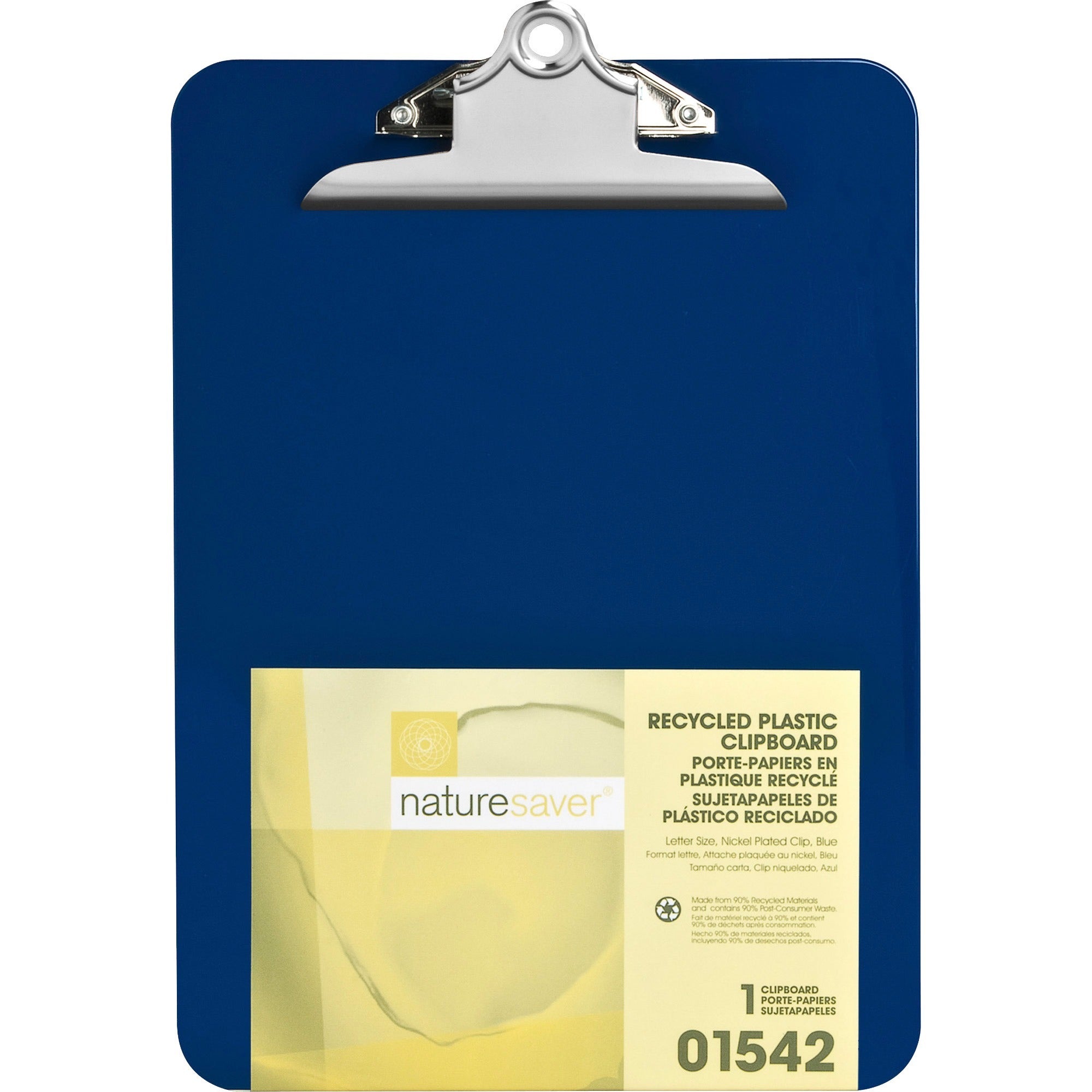 Nature Saver Recycled Plastic Clipboards - 1" Clip Capacity - 8 1/2" x 12" - Heavy Duty - Plastic - Blue - 1 Each - 
