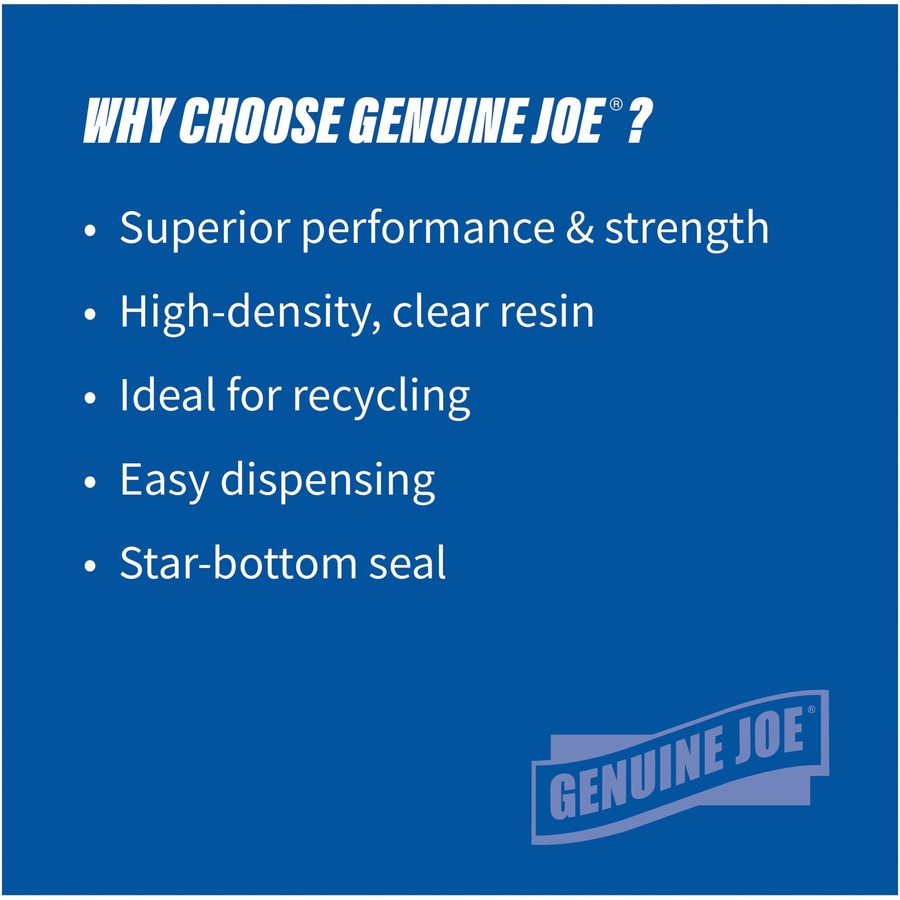 Genuine Joe High-Density Can Liners - Small Size - 16 gal Capacity - 24" Width x 32" Length - 0.31 mil (8 Micron) Thickness - High Density - Clear - Resin - 20/Carton - 50 Per Roll - Office Waste, Industrial Trash - 