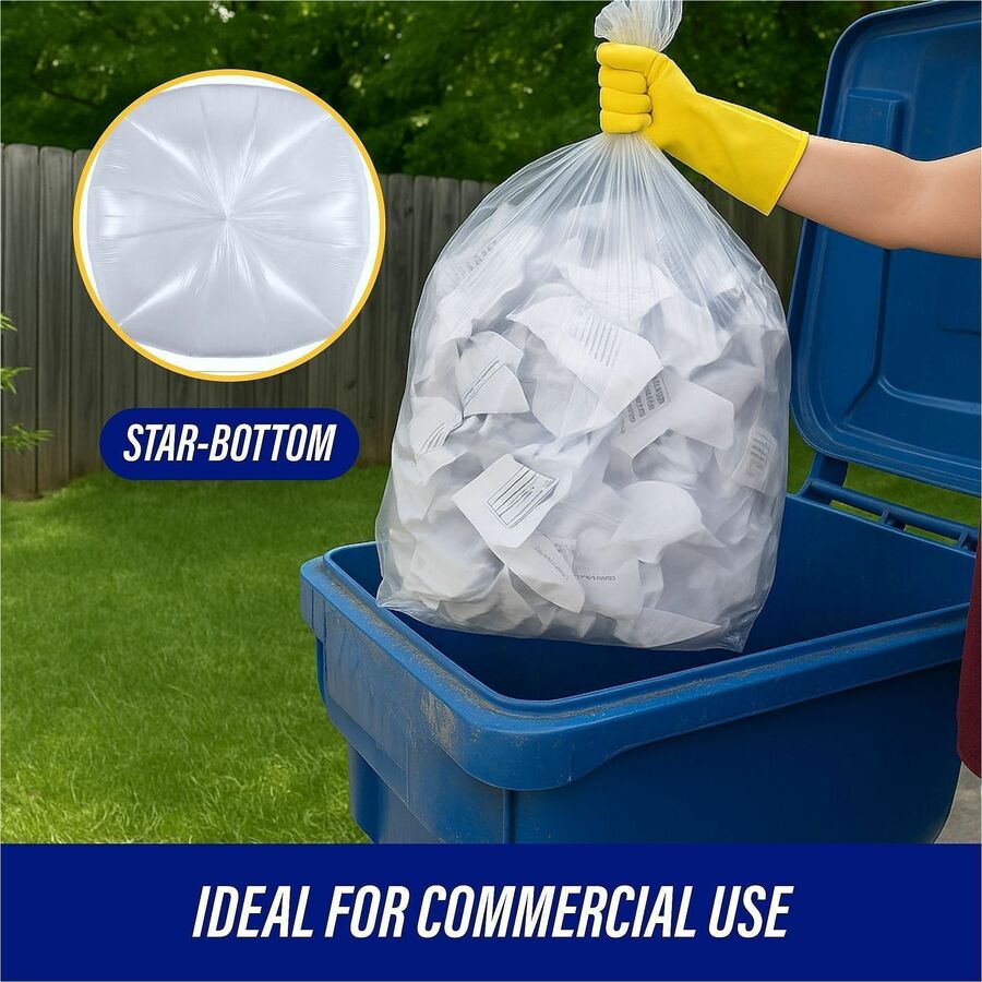 Genuine Joe High-Density Can Liners - Extra Large Size - 60 gal Capacity - 38" Width x 60" Length - 0.67 mil (17 Micron) Thickness - High Density - Clear - Resin - 10/Carton - 20 Per Roll - Office Waste, Industrial Trash