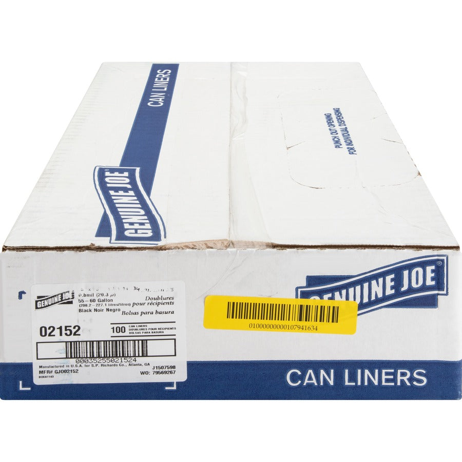 Genuine Joe Linear Low Density Can Liners - Extra Large Size - 60 gal Capacity - 38" Width x 58" Length - 0.80 mil (20 Micron) Thickness - Low Density - Brown, Black - 100/Carton