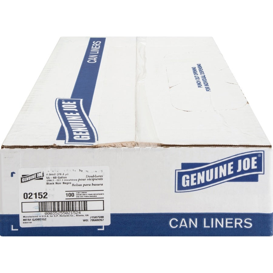 Genuine Joe Linear Low Density Can Liners - Extra Large Size - 60 gal Capacity - 38" Width x 58" Length - 0.80 mil (20 Micron) Thickness - Low Density - Brown, Black - 100/Carton