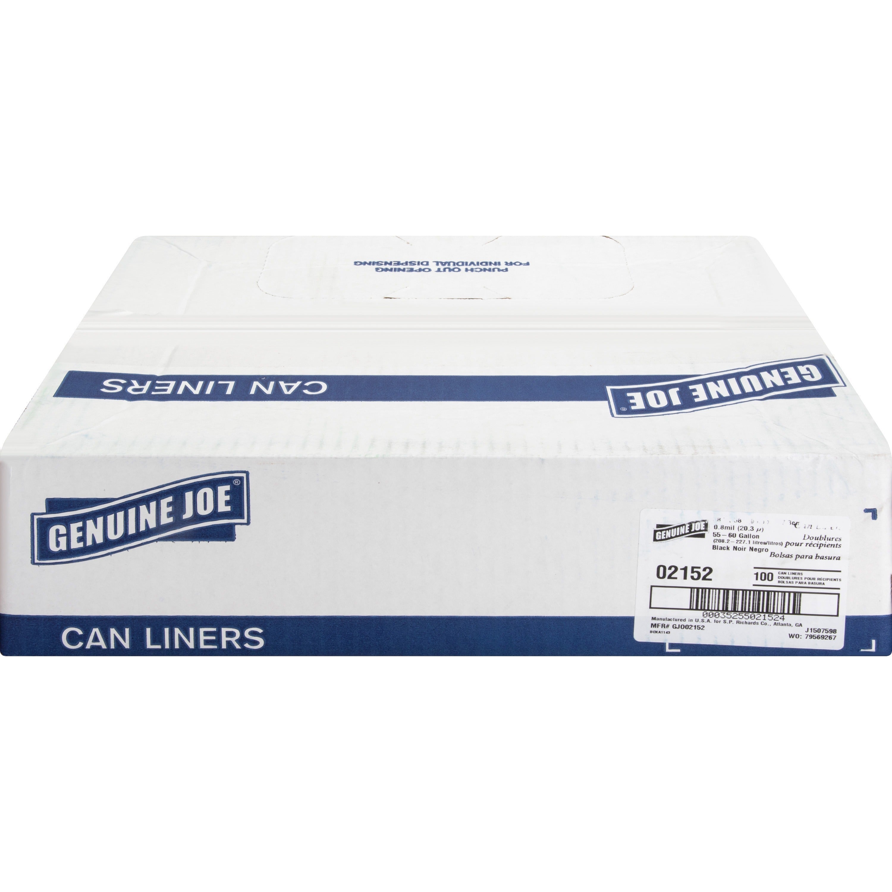 Genuine Joe Linear Low Density Can Liners - Extra Large Size - 60 gal Capacity - 38" Width x 58" Length - 0.80 mil (20 Micron) Thickness - Low Density - Brown, Black - 100/Carton - 