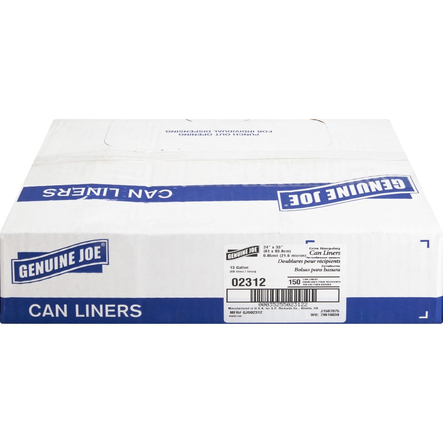 Genuine Joe Heavy-Duty Tall Kitchen Trash Bags - Small Size - 13 gal Capacity - 24" Width x 31" Length - 0.85 mil (22 Micron) Thickness - Low Density - White - 150/Carton - Kitchen - Recycled