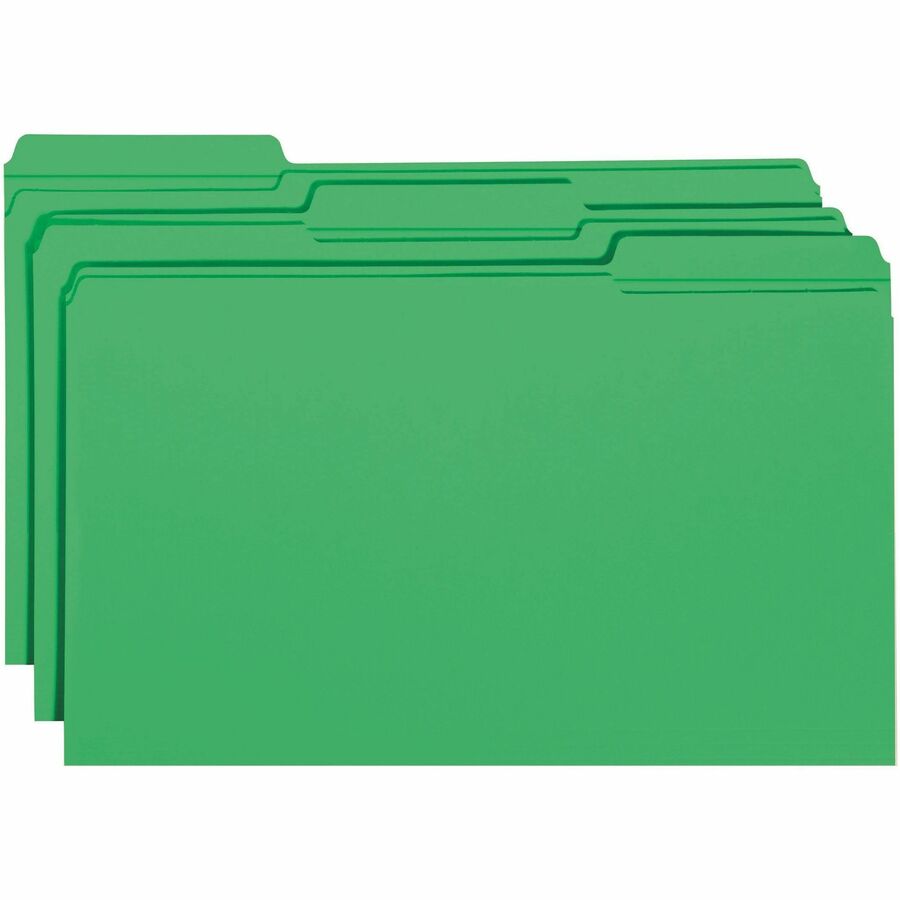 Reinforced Top Tab Colored File Folders, 1/3-Cut Tabs: Assorted, Legal Size, 0.75" Expansion, Green, 100/Box