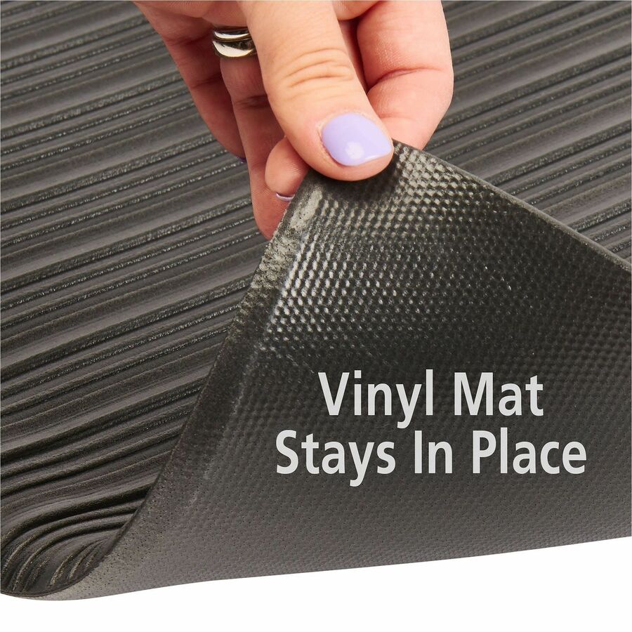 Genuine Joe Air Step Anti-Fatigue Mat - Warehouse - 36" Length x 24" Width x 0.375" Thickness - Vinyl, Vinyl Foam - Black - 1Each