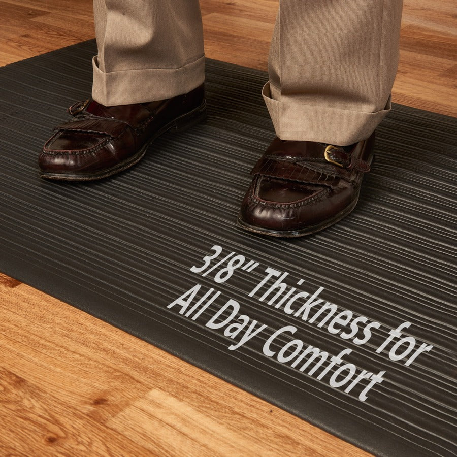 Genuine Joe Air Step Anti-Fatigue Mat - Warehouse - 60" Length x 36" Width x 0.375" Thickness - Vinyl, Vinyl Foam - Black - 1Each