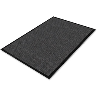 Genuine Joe Ribbed Indoor Wiper Mat - Warehouse, Indoor - 72" Length x 48" Width - Vinyl, Polypropylene - Charcoal - 1Each - 