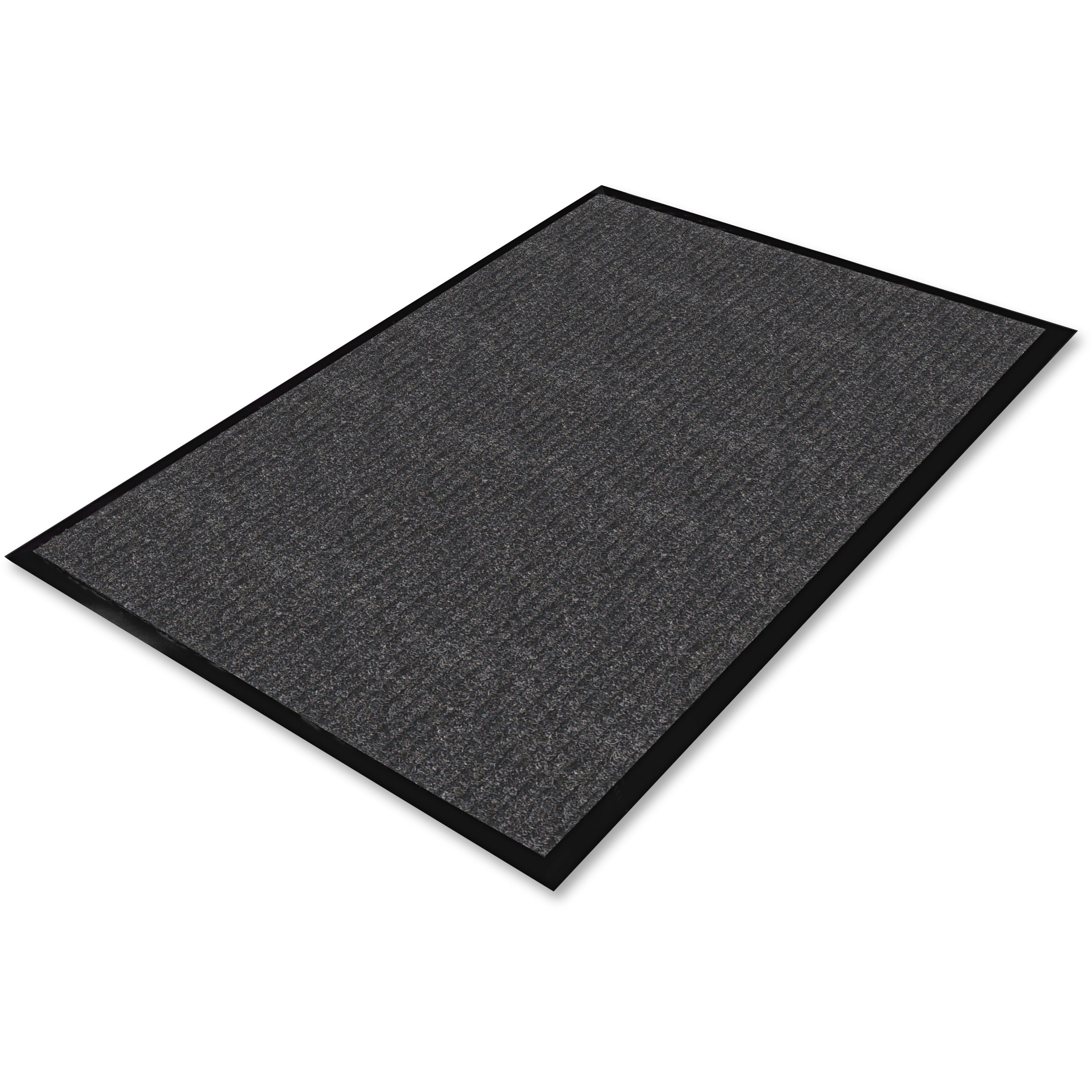 Genuine Joe Ribbed Indoor Wiper Mat - Warehouse, Indoor - 72" Length x 48" Width - Vinyl, Polypropylene - Charcoal - 1Each - 
