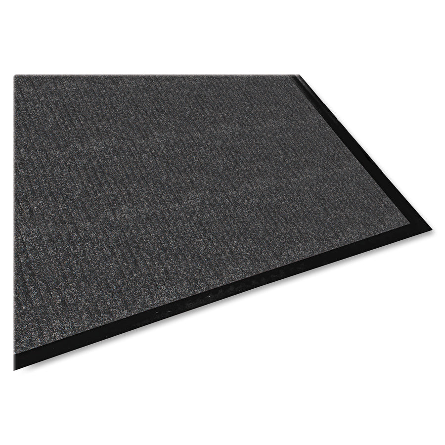 Genuine Joe Ribbed Indoor Wiper Mat - Warehouse, Indoor - 72" Length x 48" Width - Vinyl, Polypropylene - Charcoal - 1Each - 