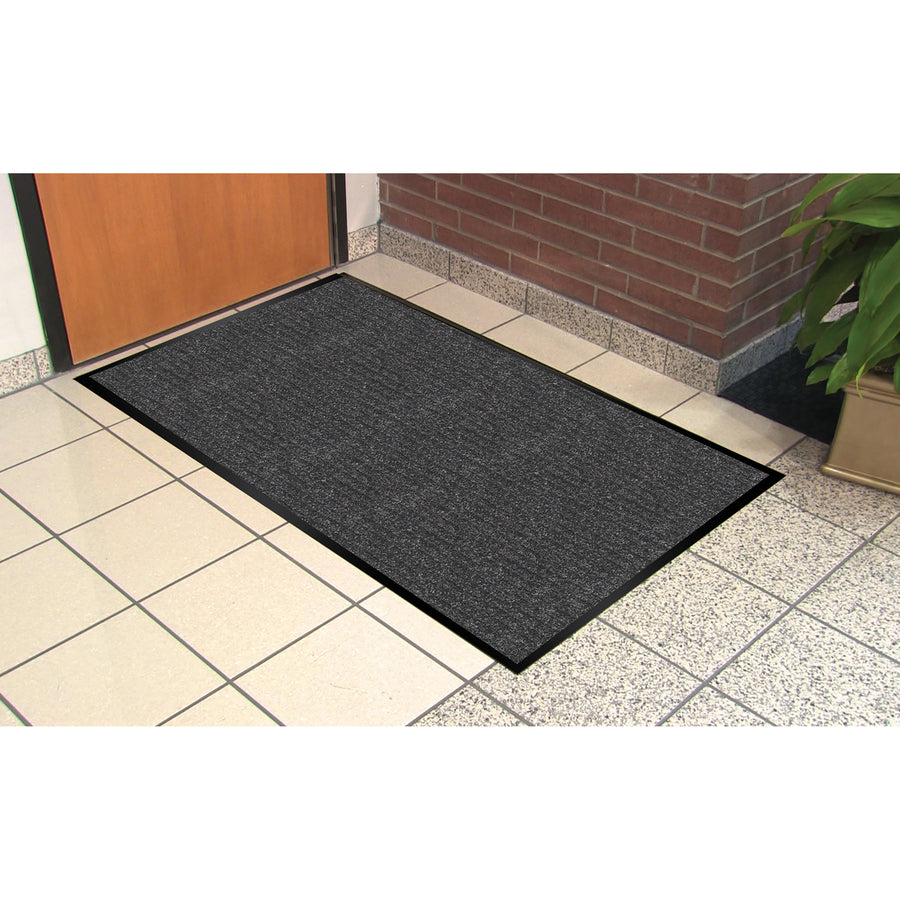 Genuine Joe Ribbed Indoor Wiper Mat - Warehouse, Indoor - 72" Length x 48" Width - Vinyl, Polypropylene - Charcoal - 1Each - 