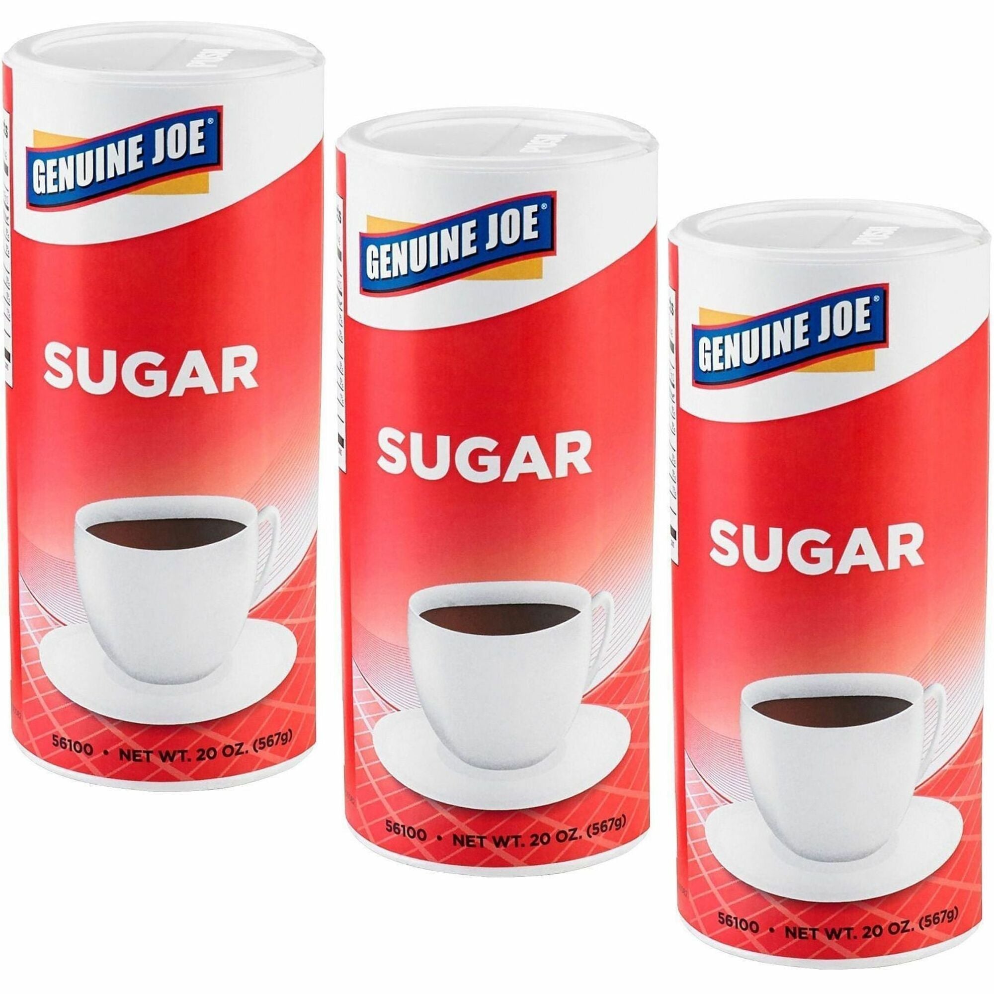 Genuine Joe Sugar - Canister - 20 oz (567 g) - Natural Sweetener - 3/Pack