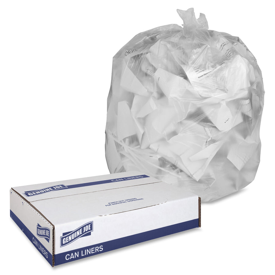 Genuine Joe Economy High-Density Can Liners - Extra Large Size - 56 gal Capacity - 43" Width x 46" Length - 0.55 mil (14 Micron) Thickness - High Density - Translucent - Resin - 200/Carton - Office Waste - 