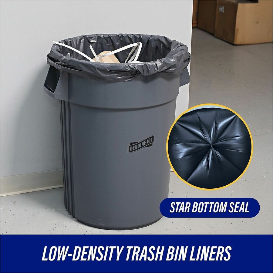 Genuine Joe Maximum Strength Trash Can Liner - Extra Large Size - 60 gal Capacity - 39" Width x 56" Length - 1.55 mil (39 Micron) Thickness - Low Density - Silver - Plastic Resin - 50/Carton - Food Waste, Office Waste, Can, Debris - Recycled