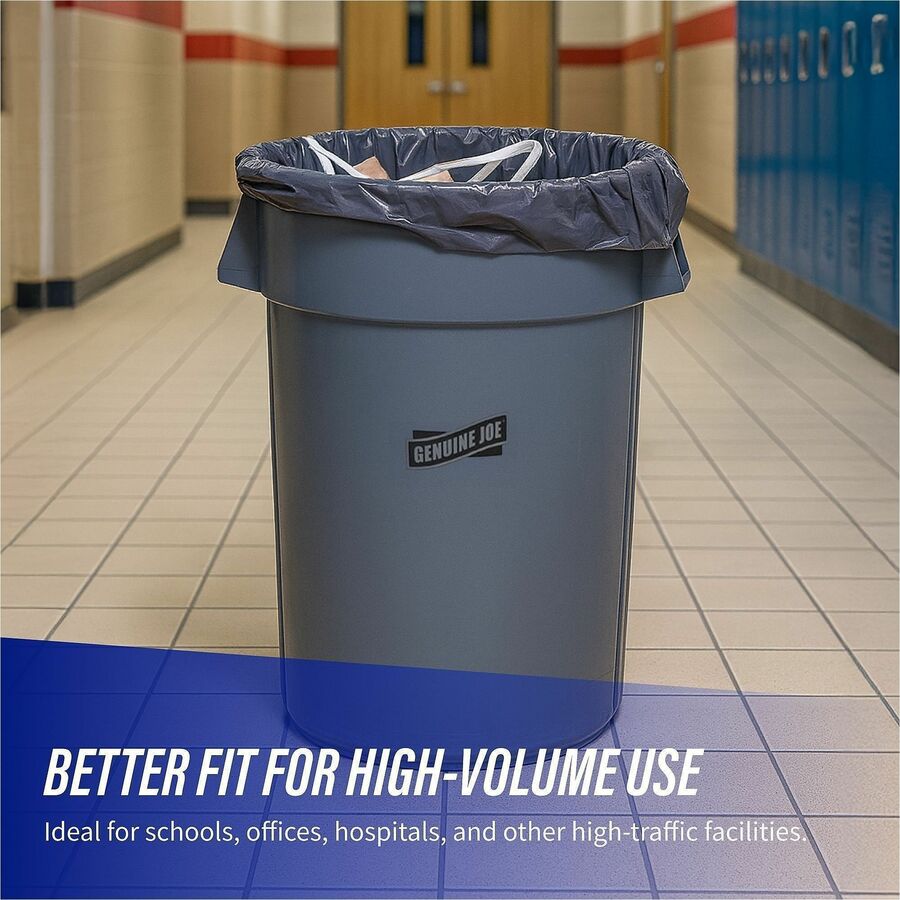 Genuine Joe Maximum Strength Trash Can Liner - Extra Large Size - 60 gal Capacity - 39" Width x 56" Length - 1.55 mil (39 Micron) Thickness - Low Density - Silver - Plastic Resin - 50/Carton - Food Waste, Office Waste, Can, Debris - Recycled