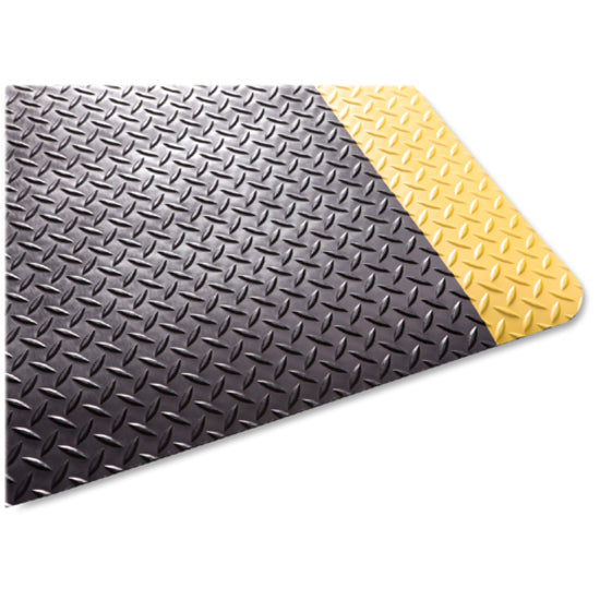 Genuine Joe Safe Step Anti-Fatigue Floor Mats - Warehouse, Factory - 36" Length x 24" Width - Black, Yellow - 1Each - 