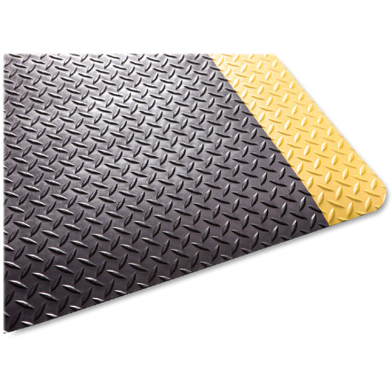 Genuine Joe Safe Step Anti-Fatigue Floor Mats - Warehouse, Factory - 12 ft Length x 36" Width x 0.552" Thickness - Black, Yellow - 1Each - 