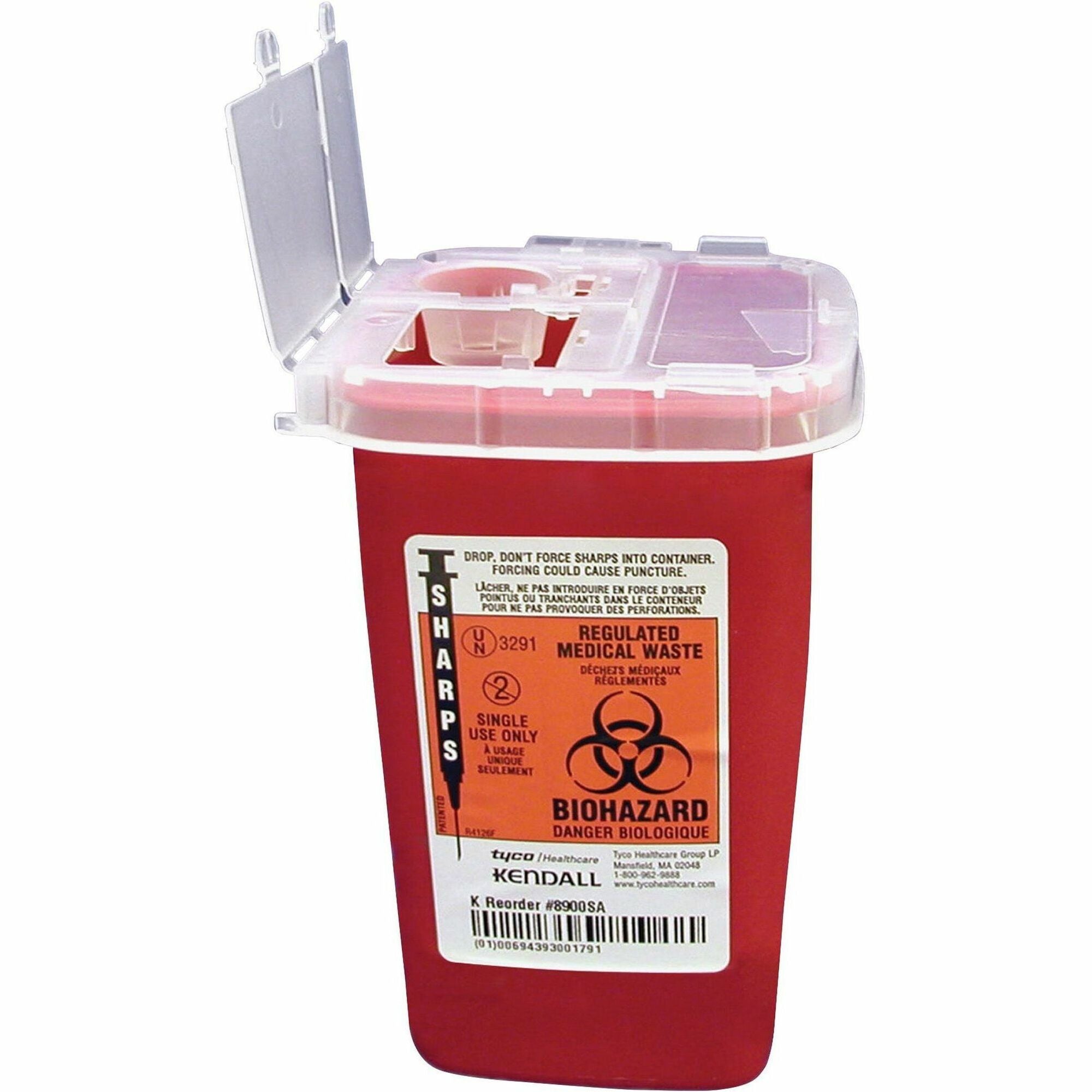 Covidien Sharps Medical Waste Container - 1 quart Capacity - 6.3" Height x 4.5" Width x 4.3" Depth - Red - 1 Each - 