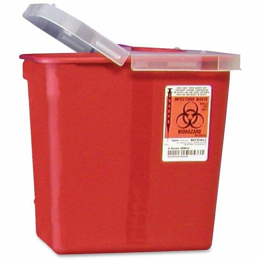 Covidien Sharps Hinged Lid Container - 2 gal Capacity - 10" Height x 10.5" Width x 7.3" Depth - Red - 1 Each - 