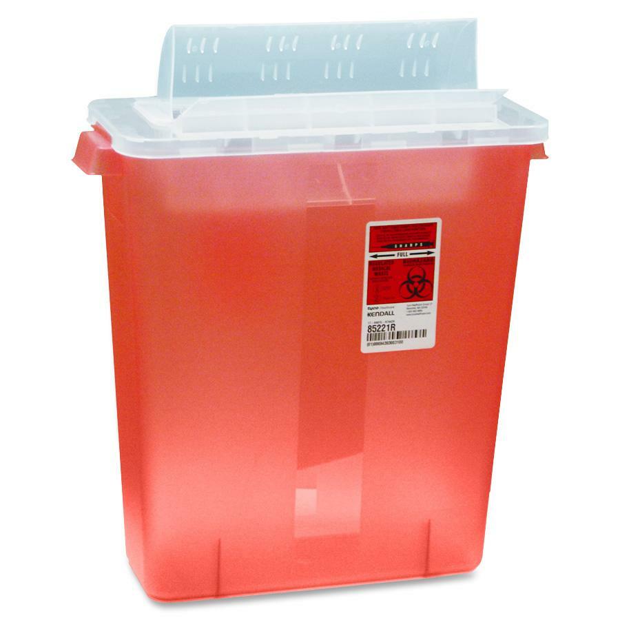 Covidien Transparent Red Sharps Container - 3 gal Capacity - 16.3" Height x 13.8" Width x 6" Depth - Red - 1 Each - 