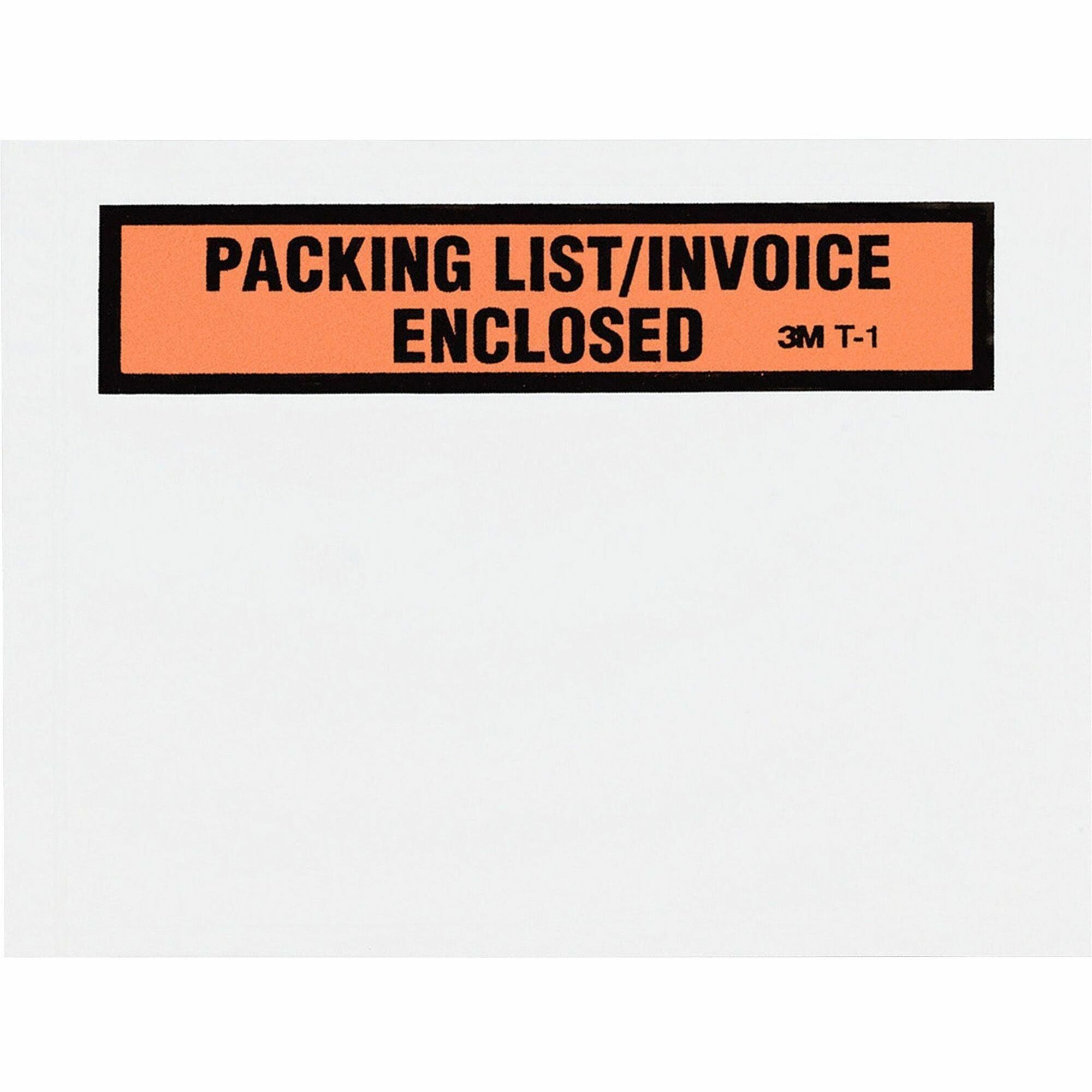 Top Print Self-Adhesive Packing List Envelope, Top-Print Front: Packing List/Invoice Enclosed, 4.5 x 5.5, Clear, 1,000/Box