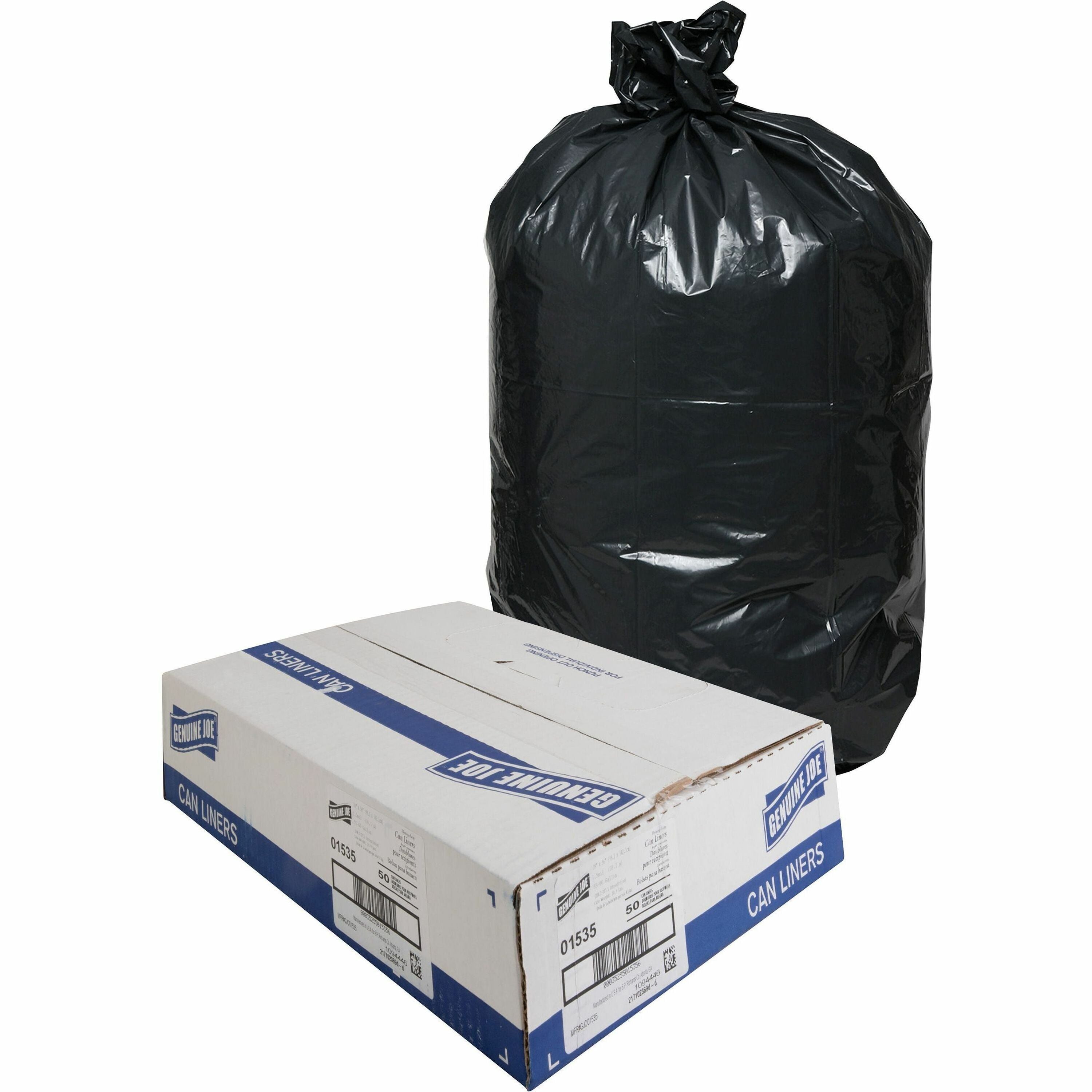 Genuine Joe Heavy-Duty Trash Can Liners - 60 gal Capacity - 39" Width x 56" Length - 1.50 mil (38 Micron) Thickness - Low Density - Black - Plastic Resin - 50/Carton - Debris, Can, Waste - 
