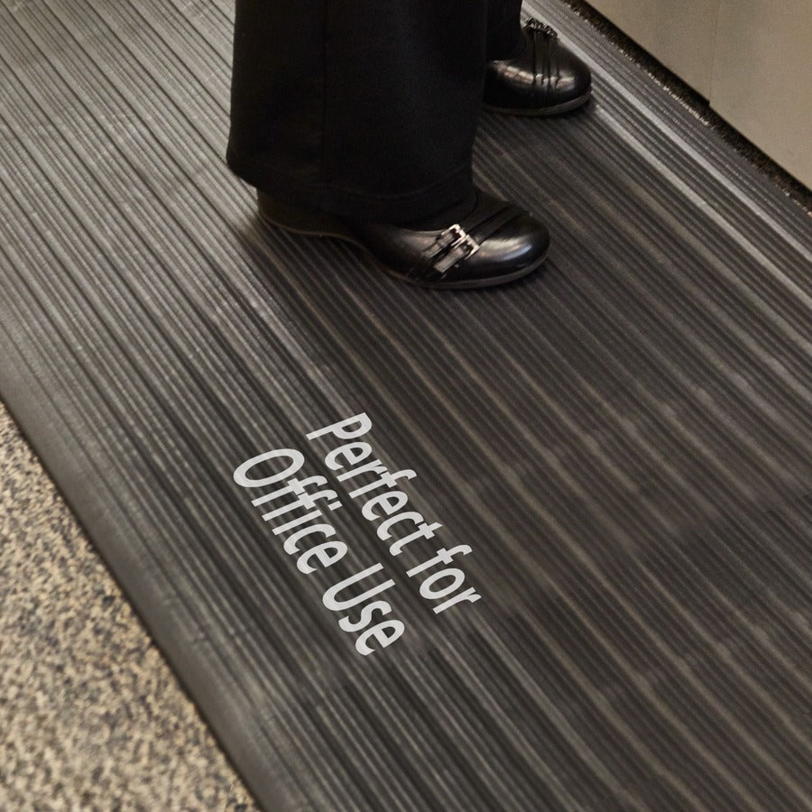 Genuine Joe Air Step Anti-Fatigue Mat - Warehouse - 12 ft Length x 36" Width x 0.375" Thickness - Vinyl, Vinyl Foam - Black - 1Each