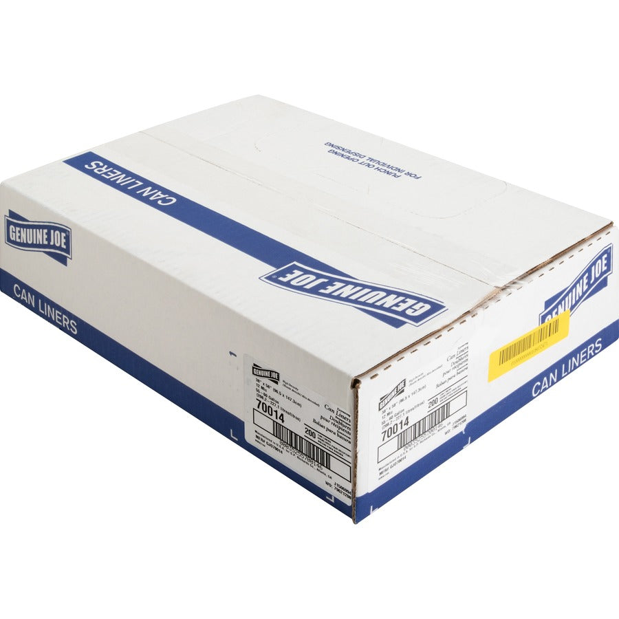 Genuine Joe Economy High-Density Can Liners - Extra Large Size - 60 gal Capacity - 38" Width x 58" Length - 0.47 mil (12 Micron) Thickness - High Density - Translucent - Resin - 200/Carton - Office Waste - 