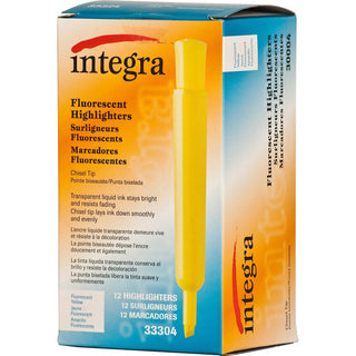 Integra Chisel Desk Liquid Highlighters - Chisel Marker Point Style - Yellow Water Based Ink - Yellow Barrel - 1 Dozen