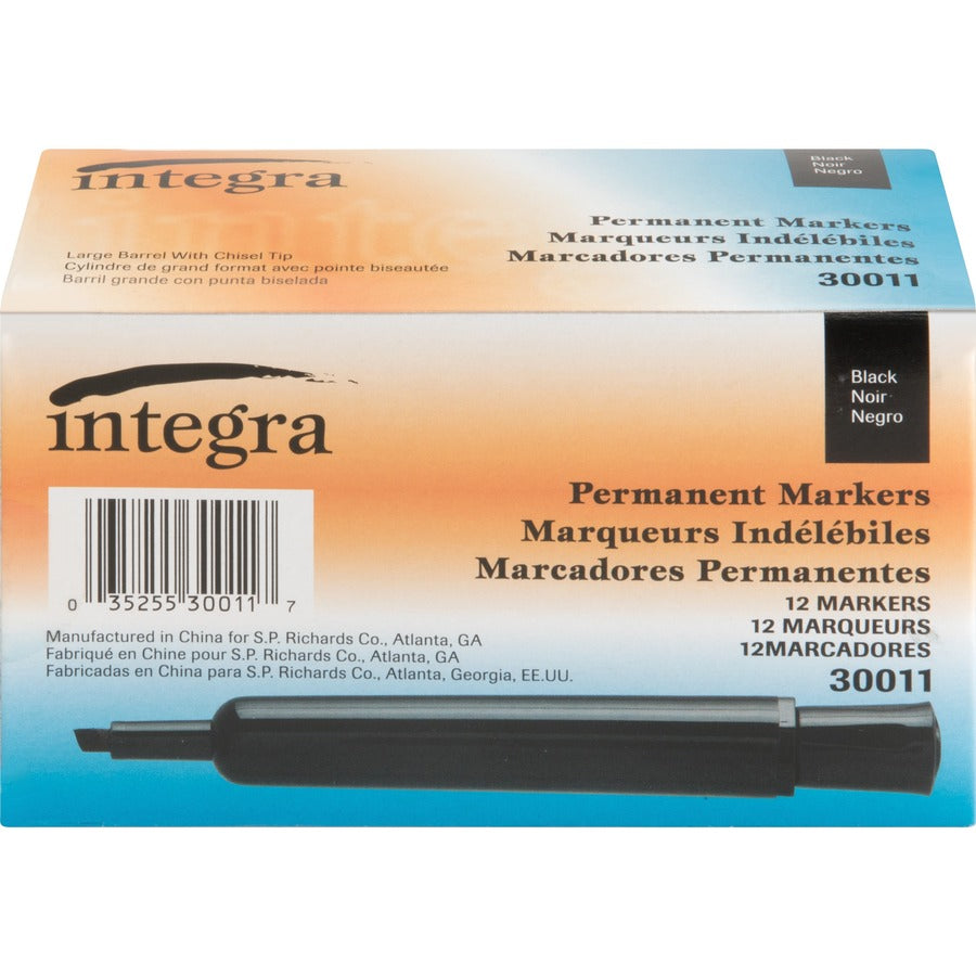 Integra Permanent Chisel Markers - Chisel Marker Point Style - Black - 1 Dozen