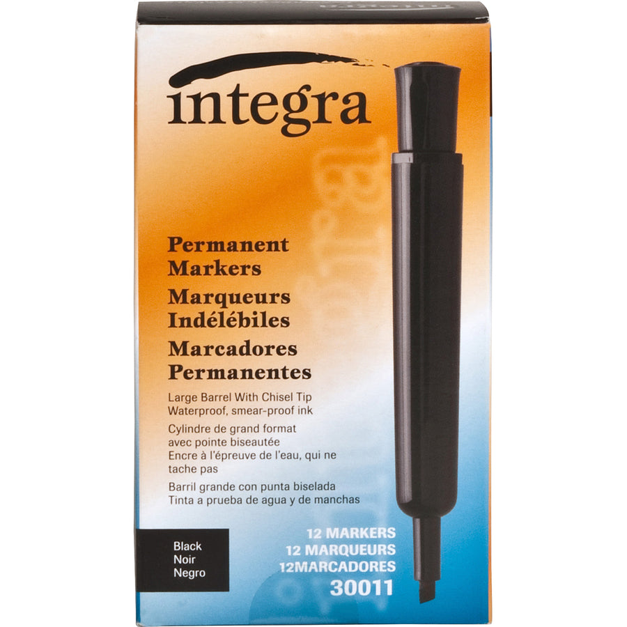 Integra Permanent Chisel Markers - Chisel Marker Point Style - Black - 1 Dozen - 