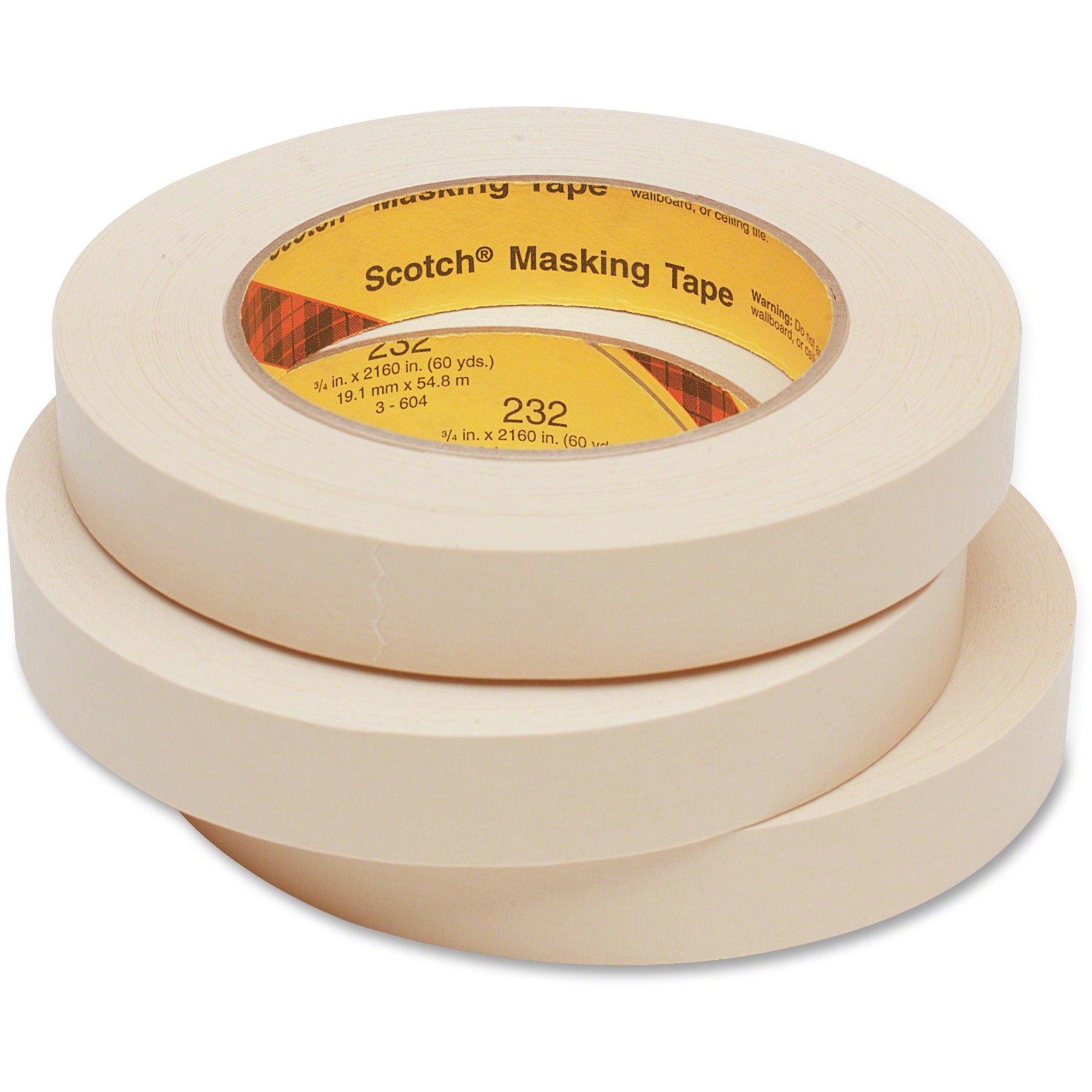 High-Performance Masking Tape 232, 3" Core, 18 mm x 55 m, Tan