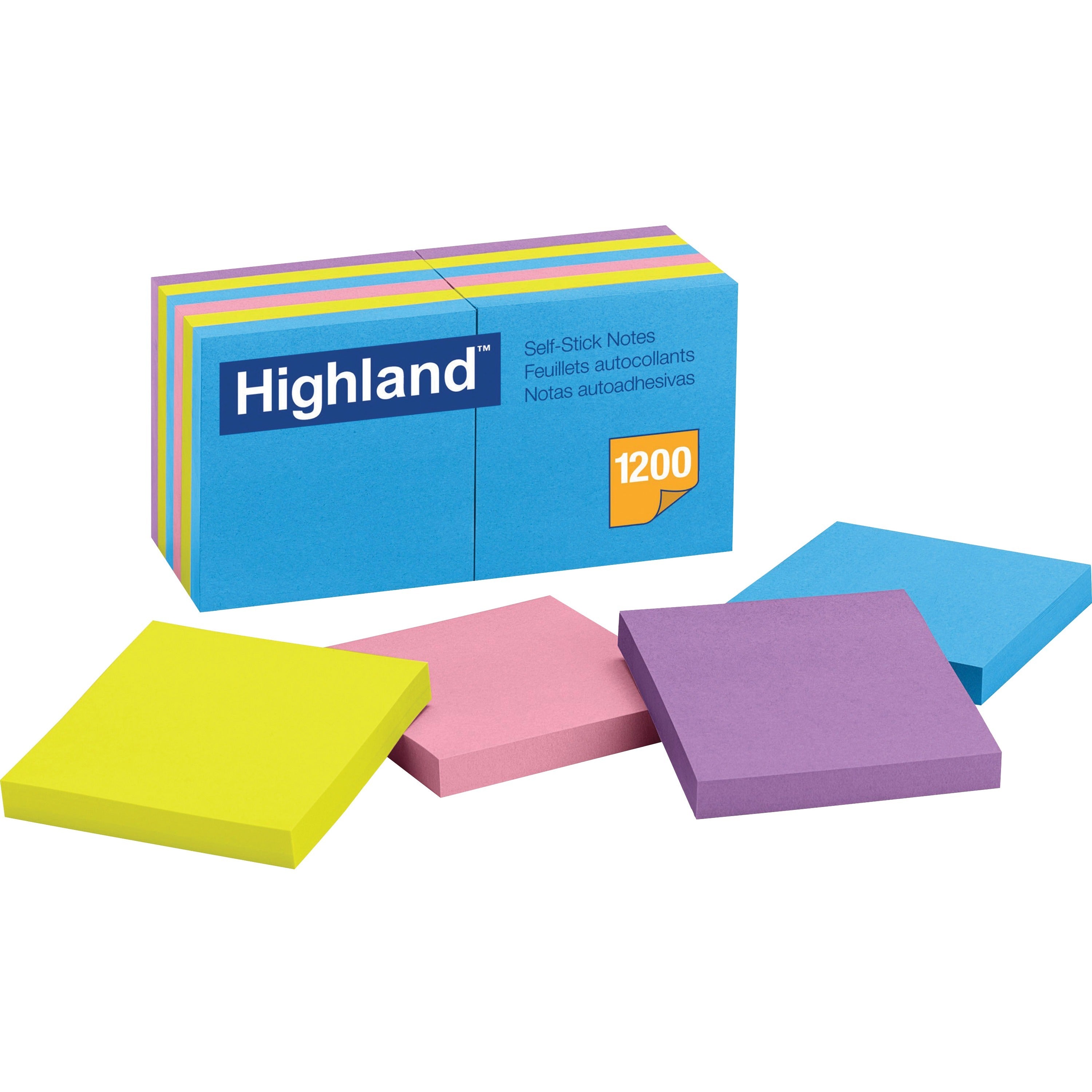 Self-Stick Notes, 3" x 3", Assorted Bright Colors, 100 Sheets/Pad, 12 Pads/Pack