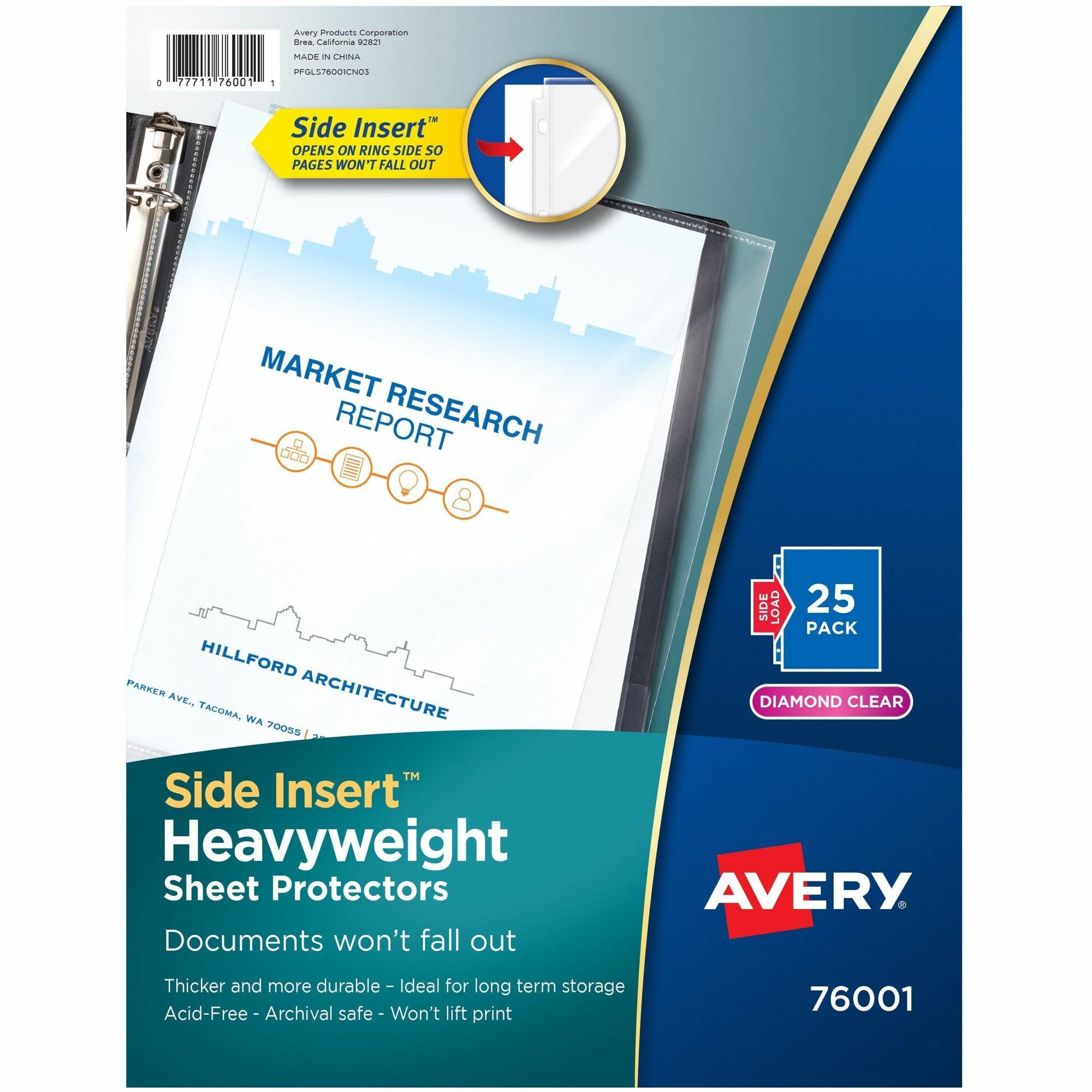 Avery Side Insert Sheet Protectors - For Letter 8 1/2" x 11" Sheet - Ring Binder - Side Loading - Clear - Polypropylene - 25 / Pack