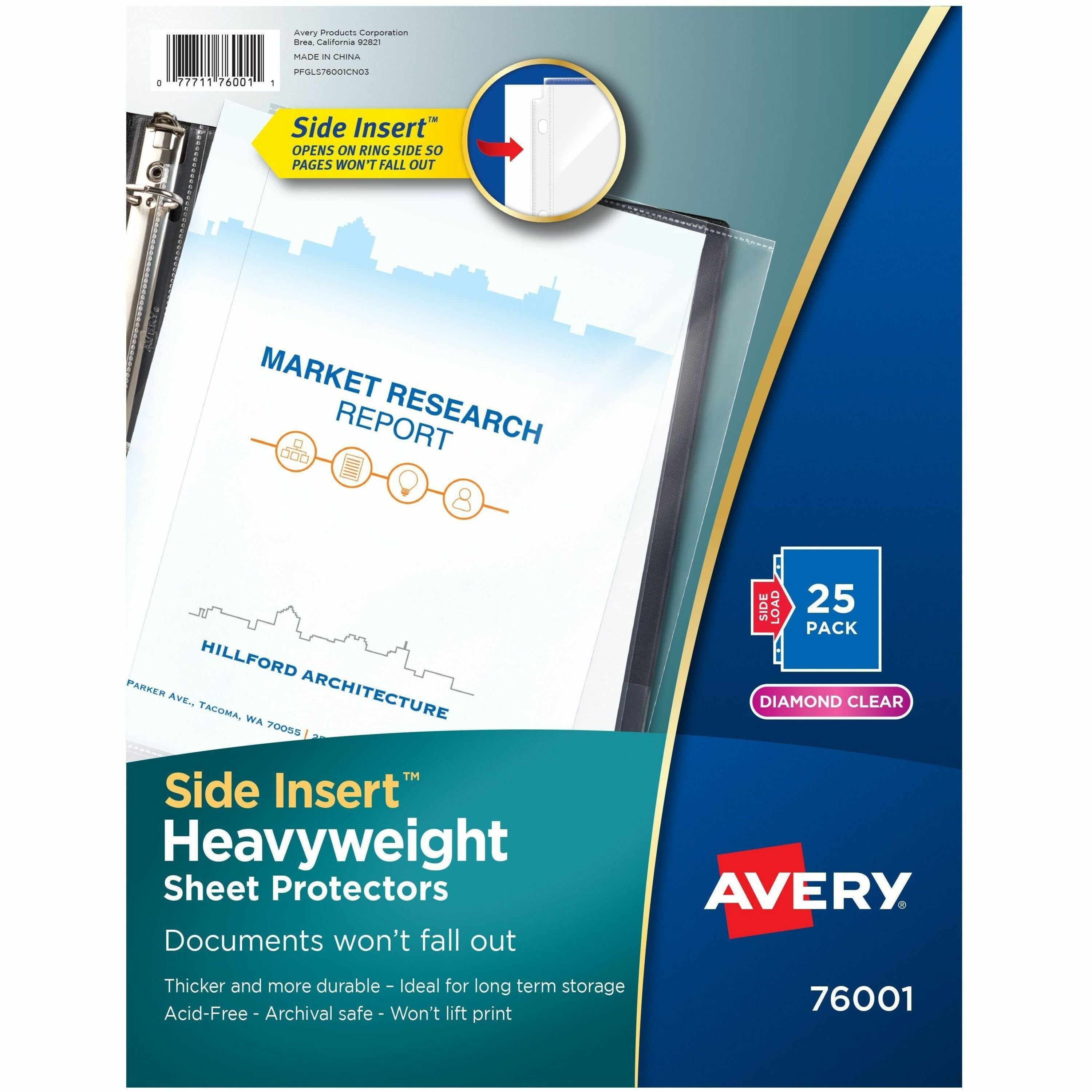 Avery Side Insert Sheet Protectors - For Letter 8 1/2" x 11" Sheet - Ring Binder - Side Loading - Clear - Polypropylene - 25 / Pack
