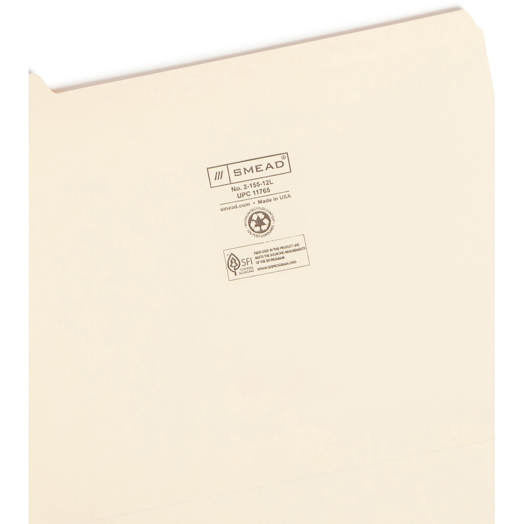 Smead 1/5 Tab Cut Letter Recycled Top Tab File Folder - 8 1/2" x 11" - 3/4" Expansion - Top Tab Location - Assorted Position Tab Position - Manila - 10% Recycled - 12 / Set - 