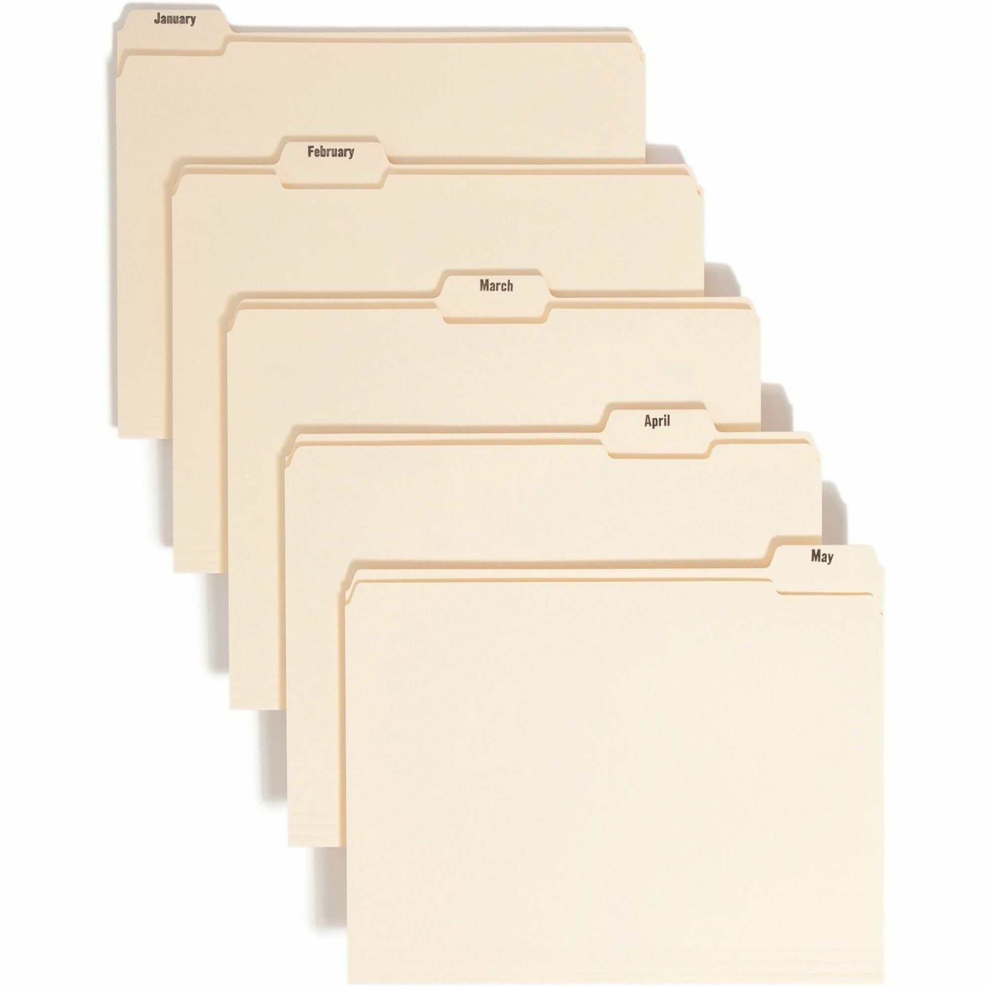 Smead 1/5 Tab Cut Letter Recycled Top Tab File Folder - 8 1/2" x 11" - 3/4" Expansion - Top Tab Location - Assorted Position Tab Position - Manila - 10% Recycled - 12 / Set - 