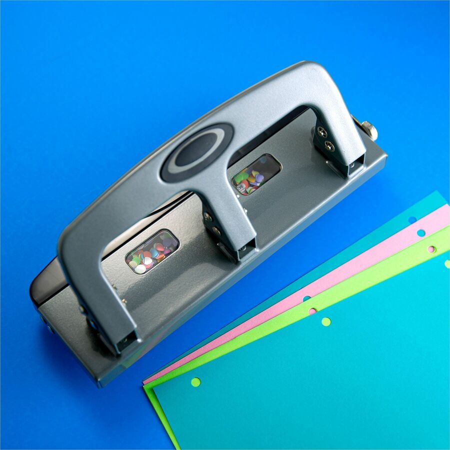 Officemate Deluxe 3-Hole Punch - 3 Punch Head(s) - 20 Sheet of 20lb Paper - 9/32" Punch Size - Silver - 