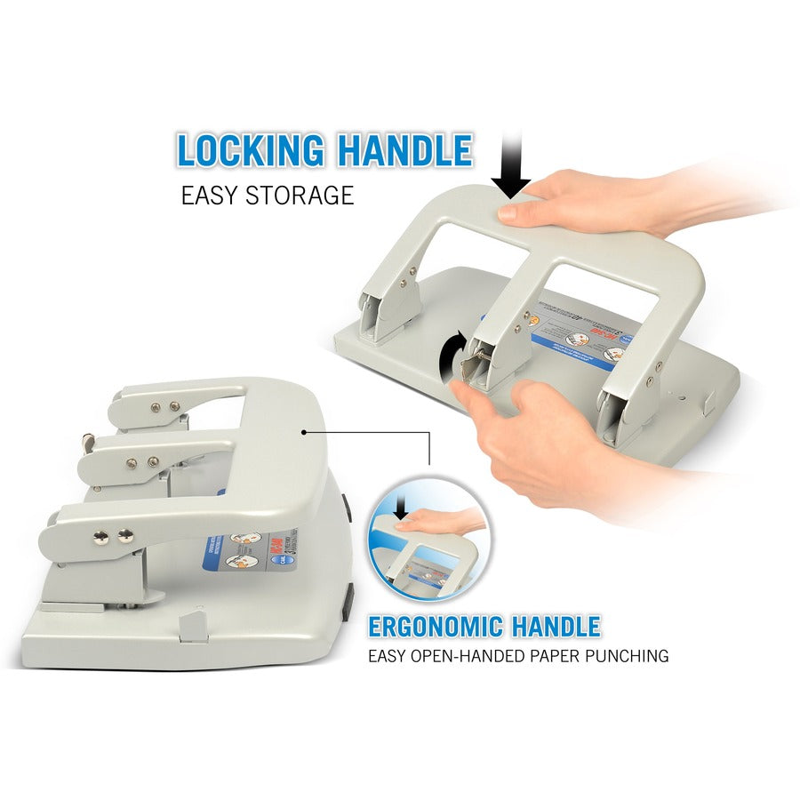 CARL Heavy-duty 3-Hole Punch with Tray - 3 Punch Head(s) - 40 Sheet of 20lb Paper - 9/32" Punch Size - Silver
