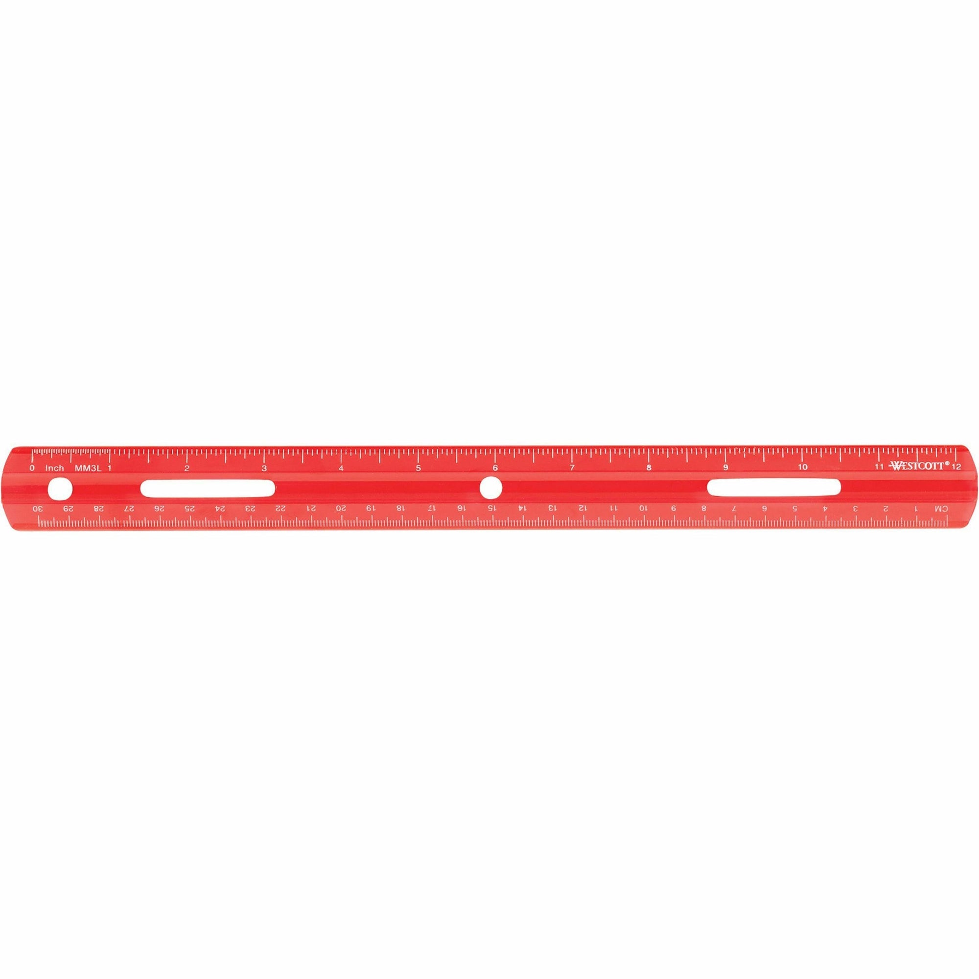 westcott-12-plastic-ruler-12-length-1-16-graduations-imperial-metric-measuring-system-plastic-1-each-assorted_acm10526 - 2